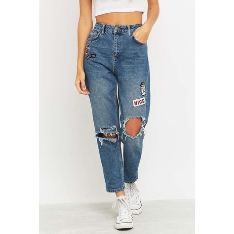 BDG Ripped Blue Mom Jeans ($78) ❤ liked on Polyvore featuring jeans, blue jeans, slim fit jeans, high waisted ripped jeans, blue high waisted jeans and vintage high waisted jeans Diy Ripped Jeans, Diy Outfits, High Waisted Ripped Jeans, Blue Mom Jeans, Mom Jeans Outfit, Bdg Jeans, Destroyed Jeans, Only Girl, Looks Style