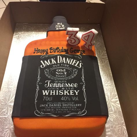 3D Jack Daniels Whiskey Bottle Birthday Cake Jack Daniels Bottle Cake, Whiskey Bottle Cake, Bottle Birthday Cake, Jack Daniels Cake, 21st Bday Cake, Carved Cakes, Fathers Day Cupcakes, Cake Pulls, Bottle Cake