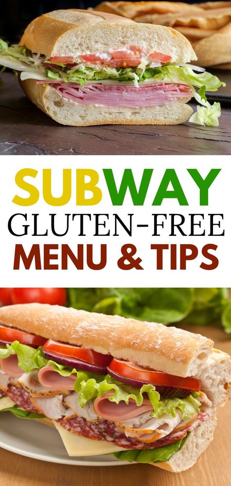 subs Gluten Free Menu Restaurant, Gluten Free Subway Bread, Gluten Free Take Out, Gluten Free At Sams Club, Gluten Free Sandwich Ideas, Gluten Free Lunch Ideas For Work, Gluten Free Fast Food Options, Gluten Free Lunch Ideas, Healthy Gluten Free Dinner Recipes