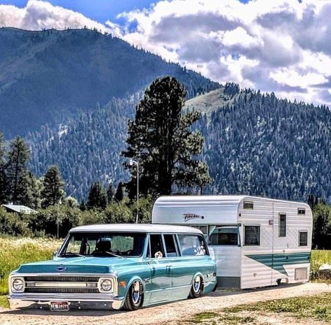 Unique Campers, Motorcycle Camping Gear, T1 Bus, Chevy Diesel Trucks, Classic Campers, 72 Chevy Truck, Vintage Rv, C10 Trucks, Vintage Campers Trailers