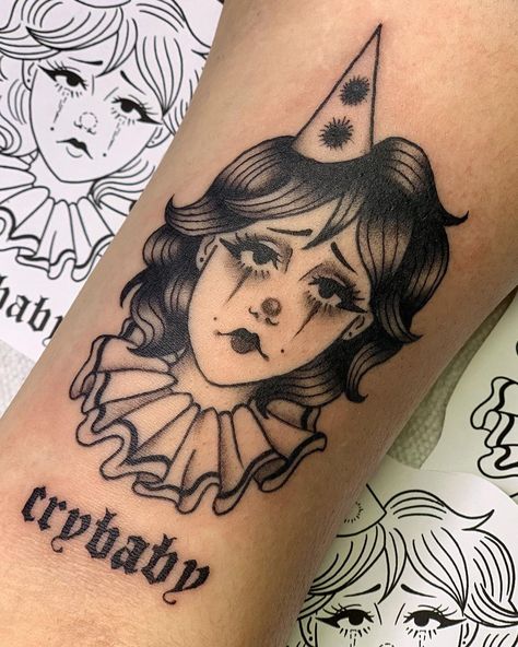 N Tattoo, Cowgirl Tattoos, Pierrot Clown, Beginner Tattoos, Doll Tattoo, Clown Tattoo, Mommy Tattoos, Spooky Tattoos, Full Body Tattoo