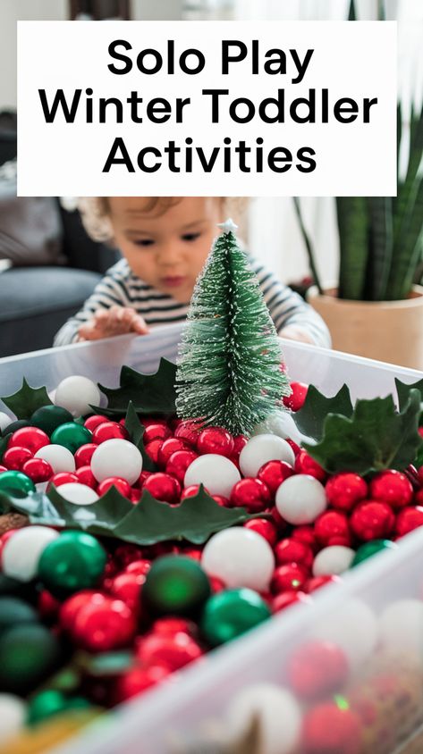 Solo Play Winter Toddler Activities Christmas Activities For 15 Month Old, 16 Month Old Activities, Activities For 12-18month Olds, Winter Toddler Activities, Indoor Winter Activities, Winter Activities For Toddlers, Diaper Bag Checklist, Winter Play, Baby Room Organization