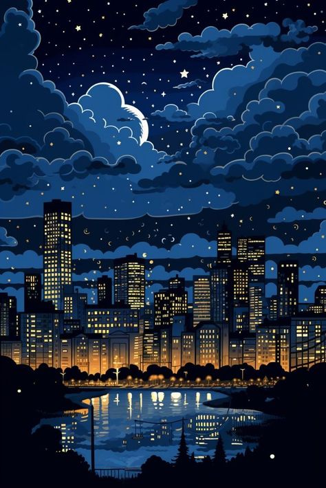 [𝑺𝒂𝒗𝒆 & 𝑭𝒐𝒍𝒍𝒐𝒘]~♡´･ᴗ･`♡ Art Gallery Architecture, City Night Lights, Gallery Architecture, Art Galleries Architecture, Attractive Wallpapers, Africa Art Design, Night Sky Art, Night Illustration, City Cartoon