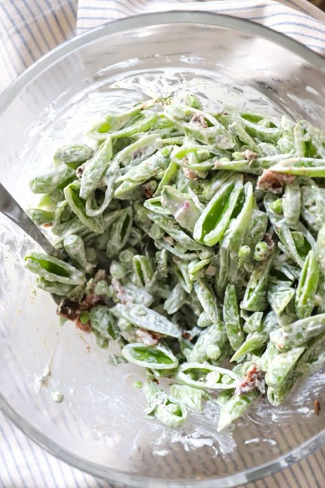 Salad Snap, Creamy Pea Salad, Sugar Snap Pea Salad, Southern Salad, Pea Salad With Bacon, Sugar Snap Pea Recipe, Snap Peas Recipe, Sugar Snap Pea, Veggie Salads