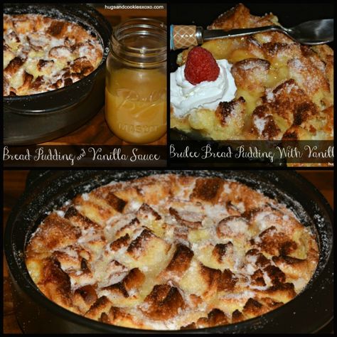 Creme Brulee Bread Pudding With Vanilla Sauce - Hugs and Cookies XOXO Raspberry Bread Pudding, Bread Pudding With Vanilla Sauce, Hugs Cookies, Rockcrok Recipes, Caramel Bread, Rock Crock Recipes, Raspberry Bread, Crock Meals, Easy Custard