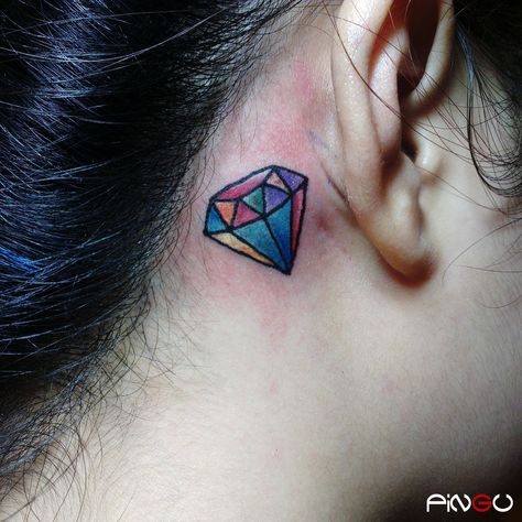 Diamond behind the ear #BraveTattoo #tattoos #pingu #Diamond #colorful #rainbow ？#ear Tattoo Diamond, Be Brave Tattoo, Tattoo Behind Ear, Diamond Tattoo, Pride Tattoo, Diamond Tattoos, Awesome Tattoo, Jewellery Diamond, Tattoo Cover-up