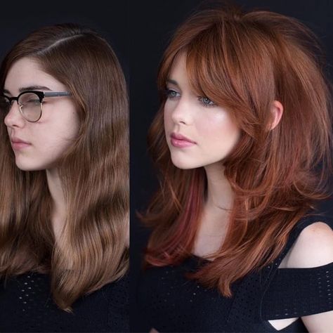 Ginger Shag, Hair And Glasses, Modern Bob, Layered Haircuts With Bangs, Layered Hair With Bangs, Long Layered Haircuts, A Haircut, Long Hair With Bangs, Short Hair Color