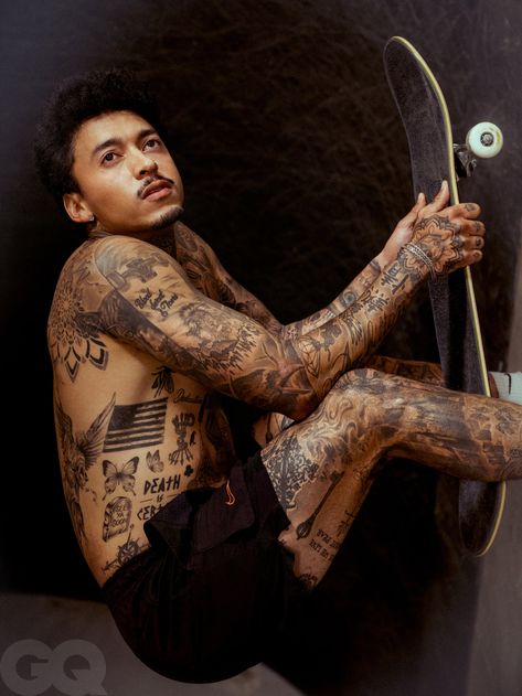 Nyjah Huston Is Putting It All Out There for Olympic Glory | GQ Art Tattoo Ideas, Houston Tattoos, Nyjah Huston, Pure Imagination, Best Tattoo Ideas, Tattoo Art Drawings, Tokyo Olympics, Viking Tattoos, Best Tattoo