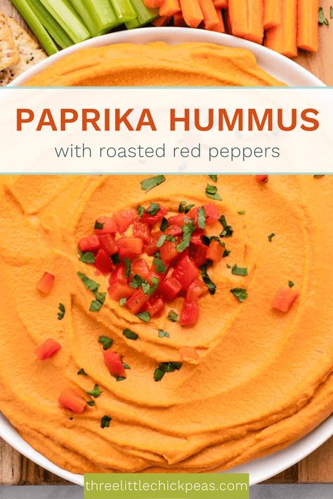 Paprika hummus is smoky, sweet, and creamy. It’s easy to make and packed with flavor using roasted red peppers and smoked paprika. Red Pepper Hummus Recipe, Chickpeas Recipes, Snack Recipes For Kids, Bbq Chicken Marinade, Vegan Appetizer Recipes, Vegan Recipes For Breakfast, Vegan Meal Prep Recipes, Paprika Recipes, Dairy Free Dips