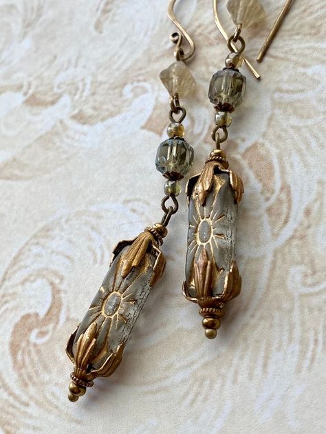 Artsy Jewelry, Fantasy Earrings, Gray Art, Indie Jewelry, Brass Hook, Dope Jewelry, Long Dangle Earrings, Jewelry Lookbook, Funky Jewelry