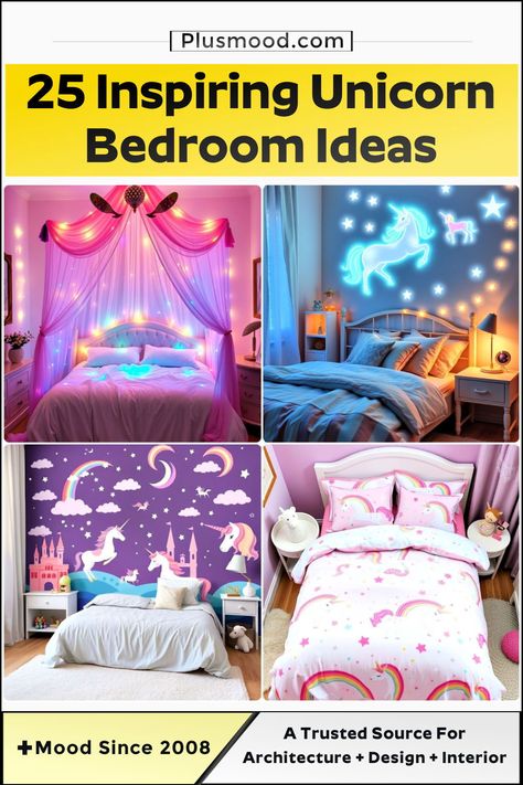 20 Unicorn Bedroom Ideas for A Magical Dreamland Unicorn Girls Bedroom Room Ideas, Girls Unicorn Bedroom Ideas, Unicorn Headboard, Unicorn Bedroom Ideas Kid Rooms, Unicorn And Rainbow Bedroom, Rainbow Unicorn Bedroom, Unicorn Bedroom Ideas, Rainbow Canopy, Unicorn Themed Bedroom