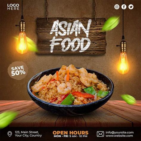 Asian Food Social Media Post Template#pikbest#templates Food Discount Design, Food Social Media Design, Food Social Media Post, Food Graphics, Restaurant Flyers, Food Social Media, Delivery Food, Nanning, Food Discount