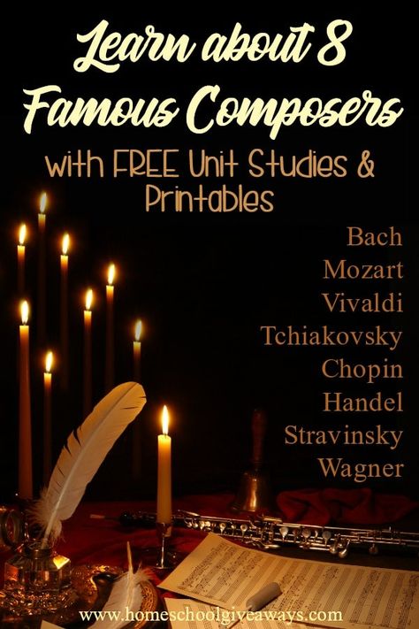 Learn About 8 Famous Composers with FREE Unit Studies and Printables - Homeschool Giveaways Infant Songs, Homeschool Music Lessons, Homeschool Music Curriculum, Composer Study, Nude Style, Music Study, Learning Music, Famous Composers, Homeschool Music