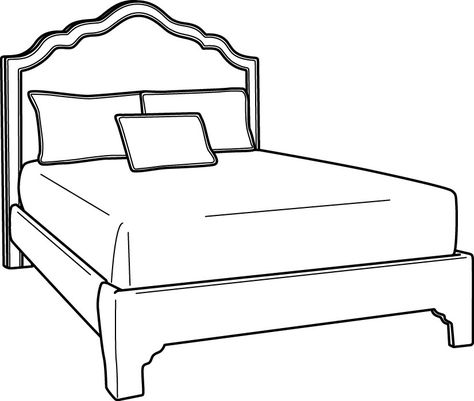 How To Draw A Bed, Bed Drawing Easy, Bed Sketch, Drawing Bed, Bed Top View, Picture Headboard, Bed Drawing, Bed Vector, Bird Outline