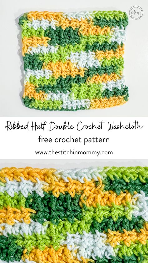 Ribbed Half Double Crochet Washcloth - Free Crochet Pattern | www.thestitchinmommy.com #WashclothCAL #thestitchinmommy #oombawkadesigncrochet Basketweave Crochet, Basket Weave Stitch, Crochet Washcloth Free, Cloth Patterns, Crochet Beginners, Crochet Washcloth Pattern, Crochet Patterns Free Beginner, Washcloth Pattern, Crochet Washcloth