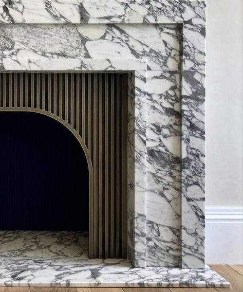 Blue Marble Fireplace, Unique Fireplace Design, Teal Fireplace, Modern Marble Fireplace, Arch Fireplace, Bronze Fireplace, Hearth Ideas, Curved Fireplace, Marble Hearth