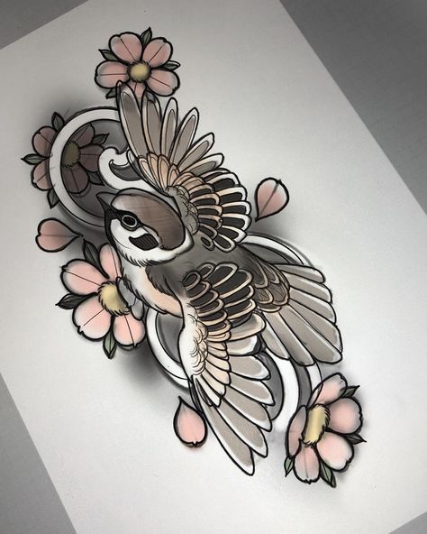 Sparrow Tattoo, Tattoo Apprenticeship, Sakura Art, Sparrow Bird, Bird Tattoo, Traditional Tattoos, Neo Traditional, Birds Tattoo, Japanese Tattoo