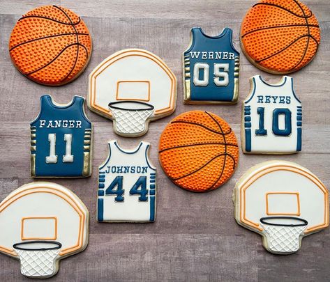 Basketball Senior Night Cookies, Basketball Themed Cookies, Basketball Jersey Cookies, Basketball Birthday Cookies, Senior Night Cookies, Basketball Cookies Decorated, Basketball Sugar Cookies, Basketball Treats, Basketball Banquet