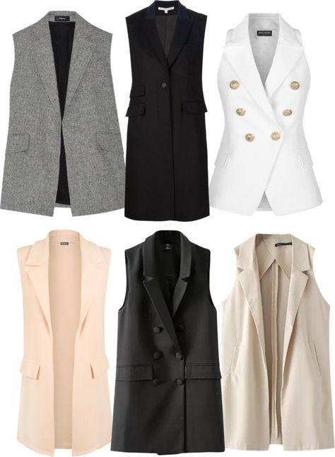 Sleeveless Blazer Vest Outfit, Vest Jacket Outfit, Best Interview Outfits, Long Blazers, Long Waistcoat, Interview Outfits Women, Sleeveless Coat, Sleeveless Blazer, Vest Blazer