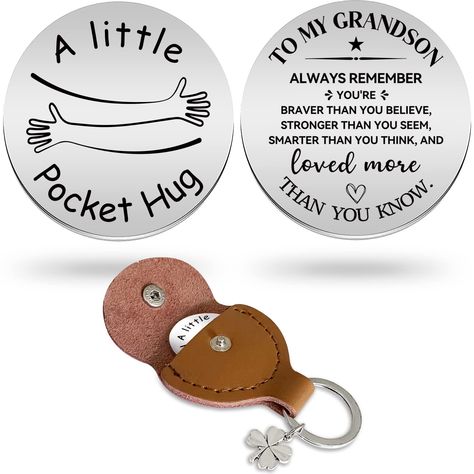 PRICES MAY VARY. Delicate combination: you will receive 1 piece of stainless steel pocket hug token and 1 piece of PU leather keychain. Size:The token is 1.18" in width, the perfect size for a pocket, purse or handbag so it's there when you need it. Send a virtual hug to a loved one with a little keepsake token. Quality: The small Pocket Stainless steel token is made of stainless steel; sturdy and not easy to rust. Keyrings are made of genuine leather material, soft and lightweight, suitable for Guitar Pick Case, Hug Gifts, Pocket Token, Pocket Hug, Engraved Keychain, Engraved Stainless Steel, Motivational Gifts, Keychain Gift, Heartfelt Gifts