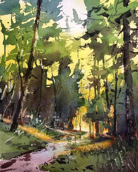 Landscape Composition, Plein Air Watercolor, Watercolor Video, Watercolor Tutorials, Air Painting, Watercolor Landscape Paintings, Watercolor Paintings Tutorials, Watercolor Trees, Painting Flowers