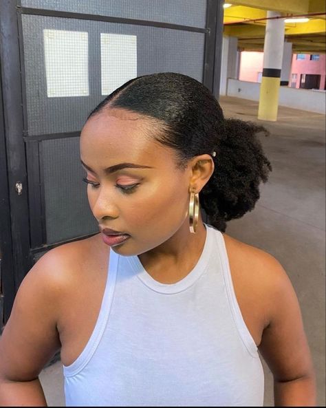 4c Braided Natural Hairstyles, Black Women 4c Hairstyles, Natural Hair Sleek Bun Black Women, 4c Hair Extensions Styles, 4c Sleek Bun, Afro Bun Hairstyles, Afro Hairstyles 4c Hair, Bangs Types, 4c Hair Type