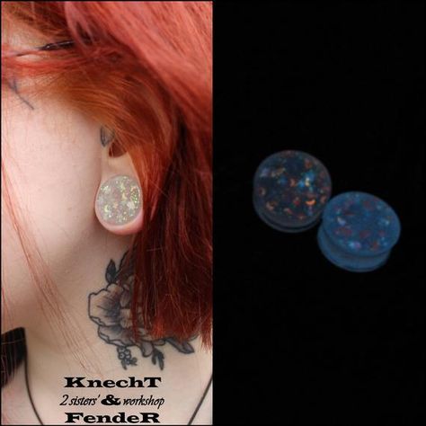 Glow in the dark gauges / moon and stars ear plugs / | Etsy Moon Phase Ring, Gauge Earrings, Moons And Stars, Stretched Lobes, Celestial Ring, Plug Earrings, Glow Effect, Gauged Earrings, Ear Gauges