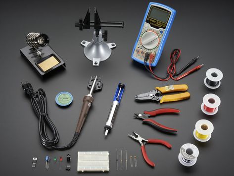 Necessary Electronic tools and equipment to setup Electronics workbench or lab to build better electronics projects and circuits at home. #electronics #tools #workbench Electronic Workbench, Electronics Storage, Arduino Projects, Electronics Gadgets, Diy Electronics, Electronics Projects, Electronic Devices, Tools And Equipment, Raspberry Pi