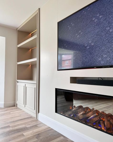 Floating Tv Unit With Fireplace, Elegant Media Wall, Flush Media Wall, Media Unit Fireplace, Bespoke Media Wall, Shaker Media Wall, Media Wall Storage, Wall With Tv And Fireplace, Media Wall Fireplace