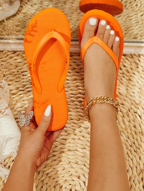 Flip Flops, Women Shoes, Collar, Orange, Free Shipping