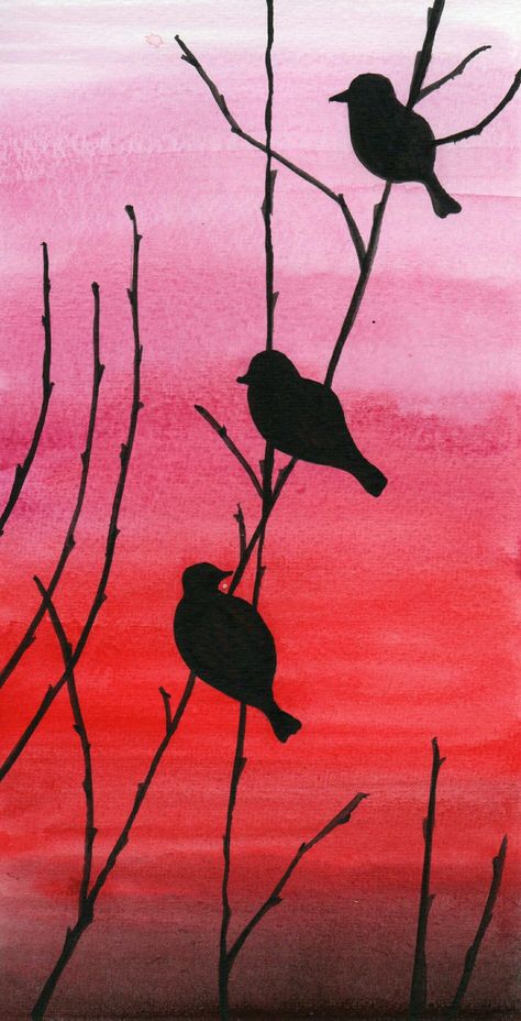 Silhouette Art Acrylic, Silohette Artwork Easy, Silouttes Art Painting, Cool Silhouette Art, Bird Silhouette Painting, Paint Silhouette, Canvas Paintings Abstract, Silhouette Paintings, Bird Silhouette Art