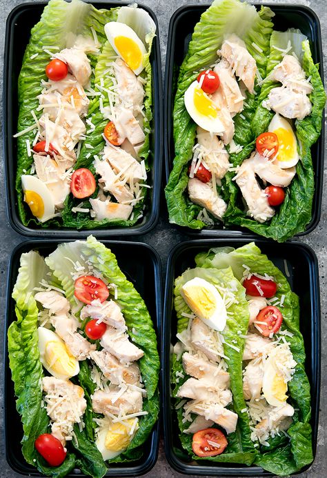 Skinny Chicken Caesar Lettuce Wraps Meal Prep Lettuce Boats, Homemade Caesar Salad Dressing, Lettuce Wrap Recipes, Salad Meal Prep, Lettuce Wrap, Chicken Caesar Salad, Chicken Caesar, Grape Salad, Lunch Meal Prep