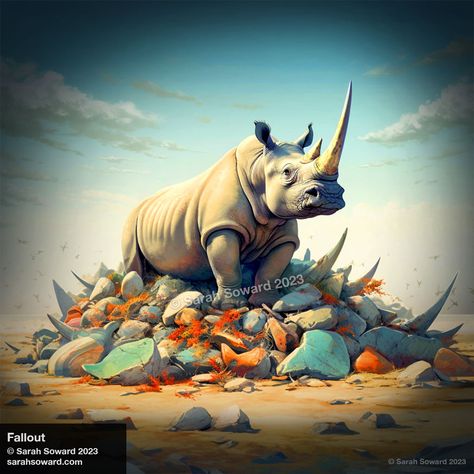 New work! A rhino stands in the rubble of his poached friends and family. This is an image I feel in my gut. I love rhinos and want everyone to love them right along with me. They deserve to live. "Fallout" was a struggle for me. I prefer the lighter side of conservation imagery but could not find a way to make that work for this stanza of the Rhino Sutra. #rhino #art #conservation #betrue #digitalpainting #painting #wildlifeart #animallovers #artlovers #Surrealism #artist #rhinosutra Rhino Art, Art Conservation, Conservation Art, Rhinos, Find A Way, Wildlife Art, Paintings & Prints, Surreal Art, White Canvas