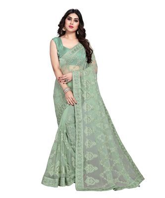 light green Soft Net saree with blouse piece - Vairagee - 3705889 Green Color Saree, Latest Saree, Net Blouses, Party Wear Saree, Green Saree, Net Saree, Net Fabric, Wear Saree, Wear Green