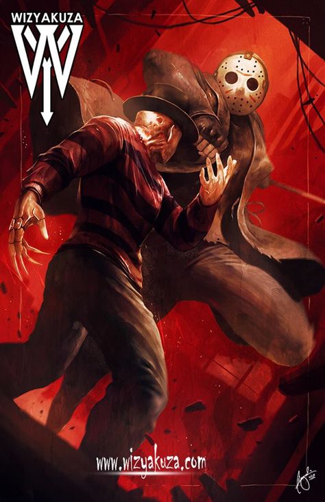 Wizyakuza Present’s Freddy VS Jason – epicscifiart Jason Vs Freddy, Horror Killers, Horror Slashers, Freddy Krueger Art, Freddy's Nightmares, Freddy Vs Jason, Jason Vorhees, Slasher Movies, Horror Movie Icons