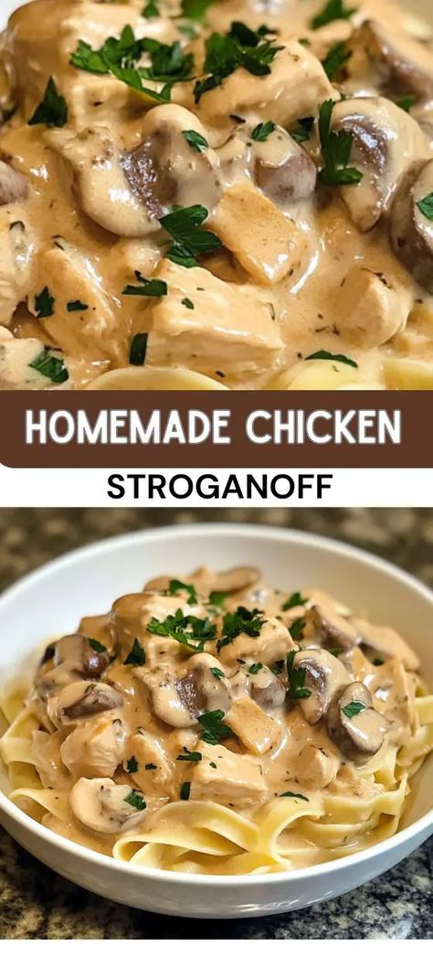 Homemade Chicken Stroganoff Chicken And Rice Cassarole, Chicken Mushrooms, Chicken Stroganoff, Mushroom Stroganoff, Lunch Appetizers, Beef Pasta, Stroganoff Recipe, Sauteed Vegetables, Appetizer Salads