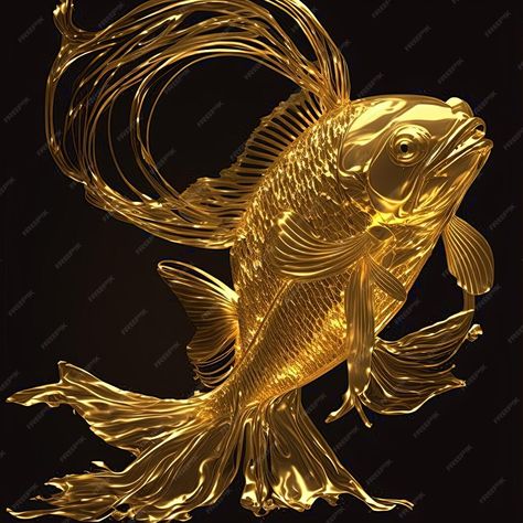 Premium Photo | Beautiful fantasy gold fish a symbol of good luck Fish Symbol, Angel Oracle Cards, Gold Fish, Photo Beautiful, A Symbol, Oracle Cards, Koi Fish, Goldfish, Premium Photo