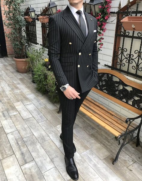 Black Double Breasted Suit, Double Breasted Suit Men, Men Suits Black, Suit Double Breasted, Custom Suits Men, Mens Party Wear, Wedding Suit Styles, Grooms Men, Suit For Wedding