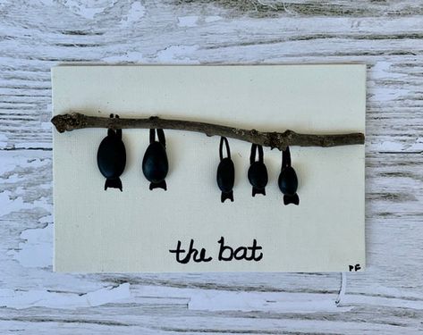 PEBBLE ART: Sleeping Bats. Mixed Media Black Pebble Art With - Etsy Hanging Bats, Rock Pictures, Mystical Animals, Homemade Art, Beach Theme Bathroom, Sea Shore, Black Pebbles, Sea Glass Art, Fort Wayne