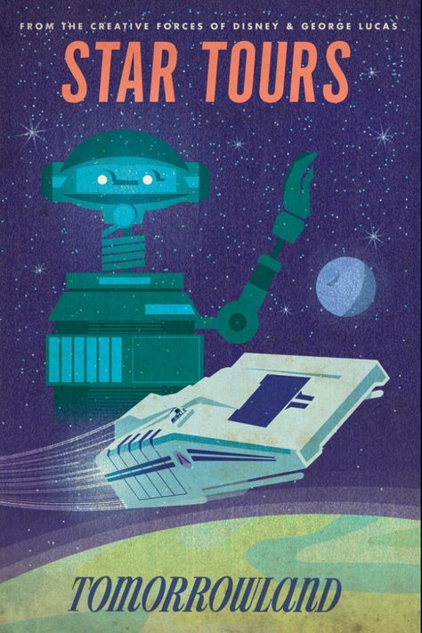 Star tours Vintage Disney Poster, Vintage Disney Posters, Disney Poster, Disney Project Life, Disneyland Attractions, Disney Movie Posters, Disneyland California Adventure, Disney Attractions, Retro Disney