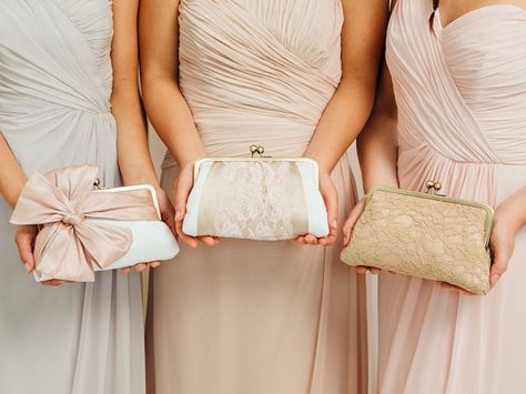 blush classic bow clutch - bridesmaid clutches Bridesmaids Clutches Instead Of Flowers, Bridesmaid Clutch Instead Of Flowers, Bridesmaid Clutch Bag, Bridesmaid Purses, Lace Clutch, Bridesmaid Clutch, Hand Bags For Women, Bridesmaid Clutches, Bow Clutch