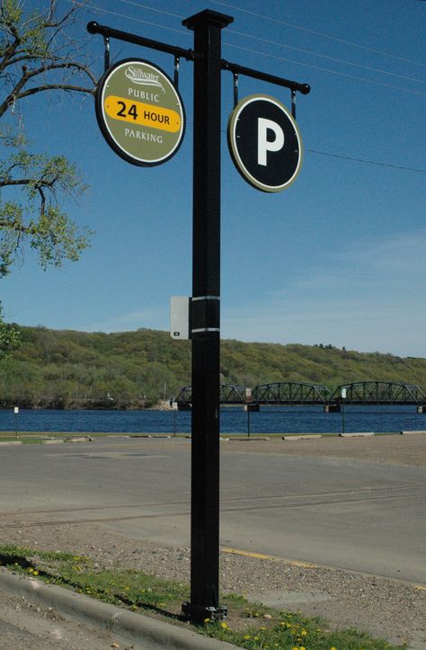 I like the simple arm of this parking sign. Could be added to any existing light pole. Pole Signage, Church Exterior, Signage Systems, Parking Lot Sign, Direction Signs, Coffee Process, Pole Banners, Pole Sign, Signage Ideas