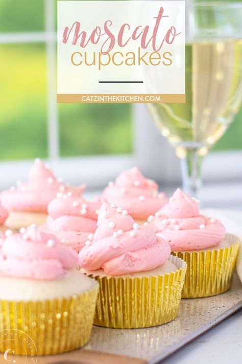 Flavor Cupcakes, Moscato Cupcakes, Strawberry Moscato, Summer Fruit Recipes, Wine Cupcakes, Pink Moscato, Grilled Desserts, White Cake Mixes, Pink Cupcakes