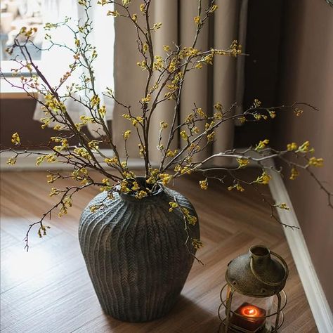 #fall #cozy #homedecoration #homedecor #home Flower Beard, Vase With Branches, Artificial Branches, Long Stem Flowers, Twig Branch, Glass Planter, Flower Handmade, Flower Stem, Handmade Flower