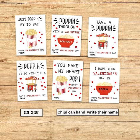 Popcorn Valentine, Kids Valentine Cards, Valentine Cards For Kids, School Valentine Cards, Valentine's Day Celebration, Printable School, Cards For Kids, Tags Printable, Valentine Tags