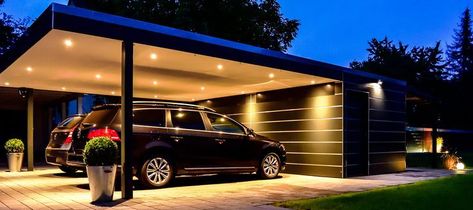 Car Porch Design, Carport Modern, Building A Carport, Modern Carport, Veranda Design, Diy Carport, High Ceiling Lighting, Carport Plans, Pergola Carport