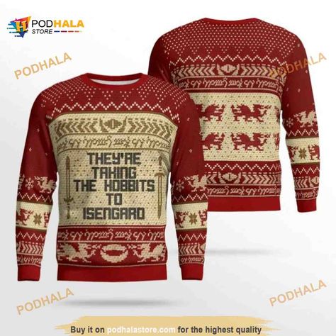 They’re Taking The Hobbits To Isengard LOTR Funny Ugly Christmas Sweater Check more at https://podhalastore.com/product/theyre-taking-the-hobbits-to-isengard-lotr-funny-ugly-christmas-sweater/ Hobbit Christmas, Taking The Hobbits To Isengard, Lotr Funny, Detailed Sweater, Christmas Knitting, Cool Sweaters, Wool Blend Sweater, Printed Sweater, The Rings