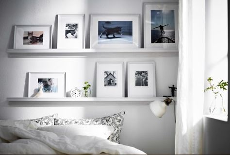 Ikea Picture Ledge, Ikea Garden Furniture, Picture Ledge, White Frames, Balcony Furniture, Studio Interior, Bedroom Headboard, Bedroom Inspirations, Furniture Accessories