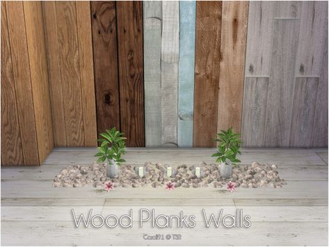 Sims 4 Cc Painted Walls, Sims 4 Wood Paneling Cc, Sims 4 Wood Wall Cc, Pebble Floor, Wood Plank Walls, Sims 4 Studio, Wall Planks, Plank Walls, 4 Wallpaper