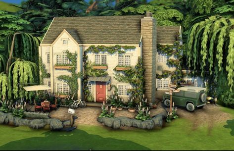 Sims 4 English Country House, Willow Creek Sims 4 House Ideas, Sims 4 Country Estate, Sims 4 Large Cottage, Sims 4 Henford-on-bagley Build, Farmhouse Cc Sims 4, Sims 4 Henford-on-bagley House, Sims Farmhouse, Sims 4 Country House